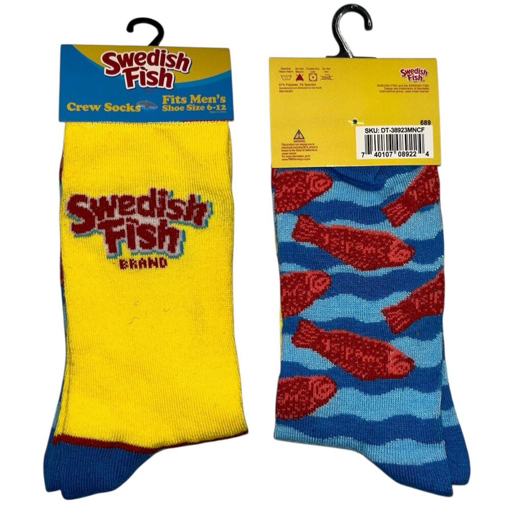 1x Swedish Fish Candy Novelty Crew Socks Adult Set 6-12